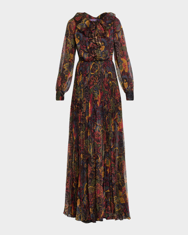 Catia Paisley Ruffle Long-Sleeve Maxi Dress